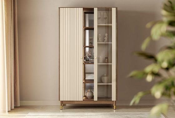 Витрина 2-х дверная "Меридиан" с нишей (комбинированная) массив дуба, МДФ 3