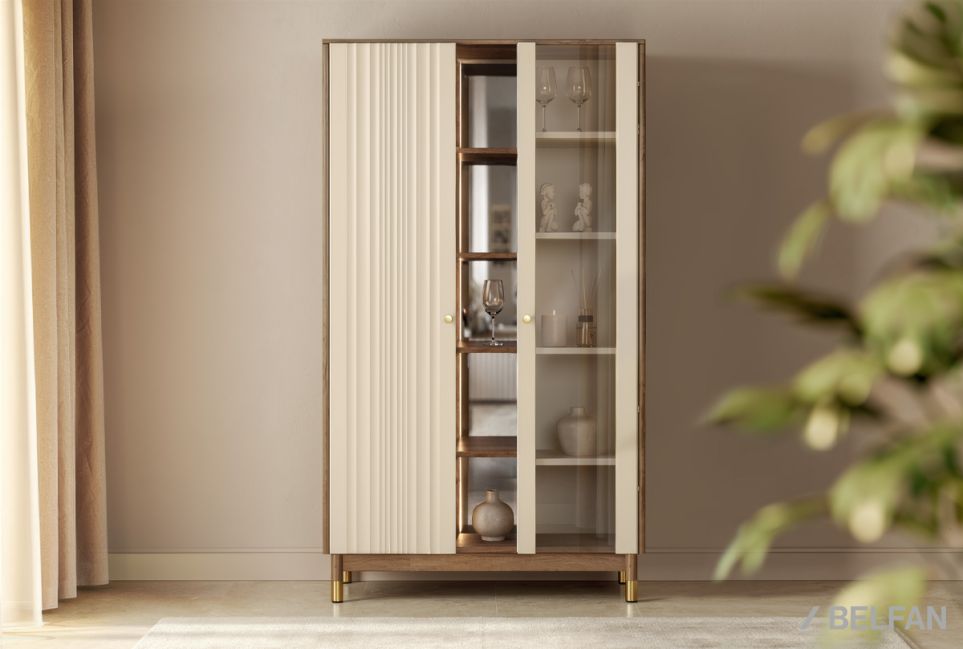 Витрина 2-х дверная "Меридиан" с нишей (комбинированная) массив дуба, МДФ 1