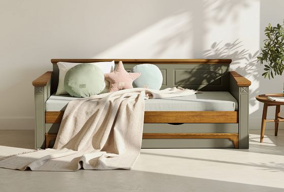 Кровать-диван под два матраса "Бриансон" массив и шпон дуба, МДФ 18