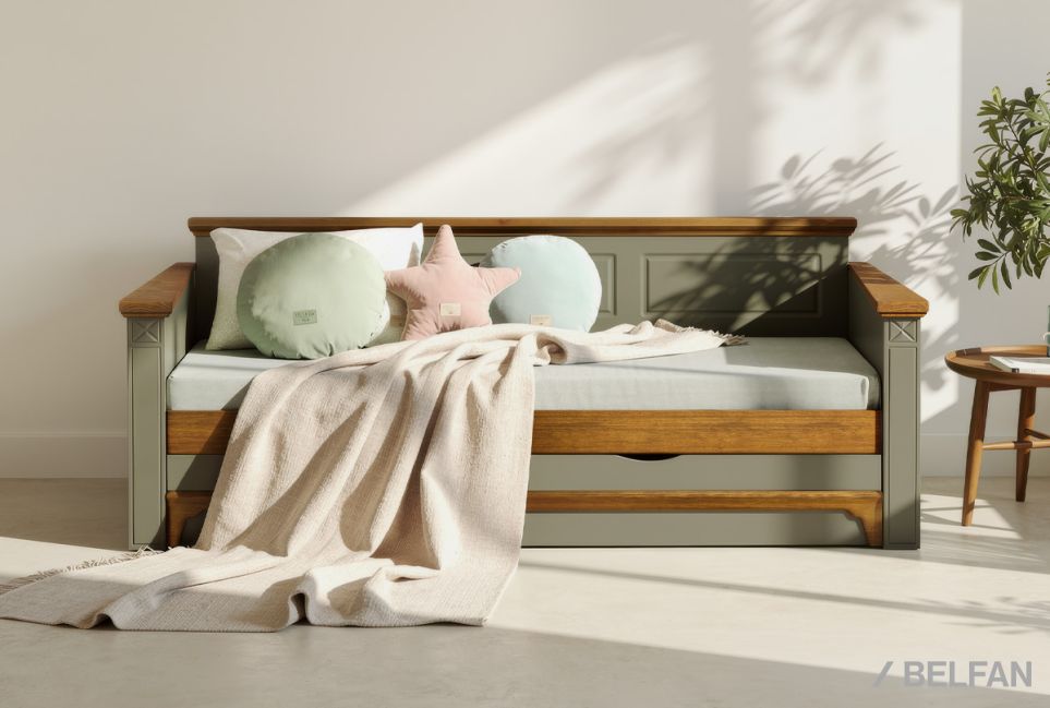 Кровать-диван под два матраса "Бриансон" массив и шпон дуба, МДФ 1