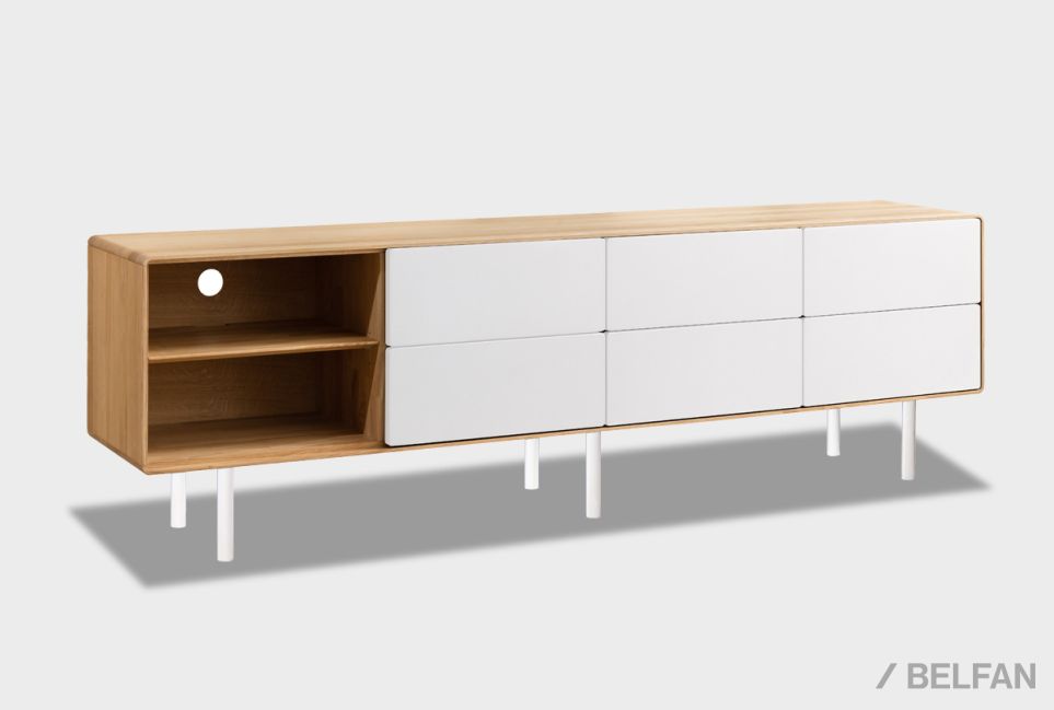 Тумба под ТВ высокая "Норман" 4 с нишей (левая) массив дуба, МДФ, металл 1