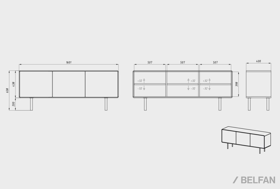 Тумба под ТВ высокая "Norman" 3 массив дуба, МДФ, металл 7
