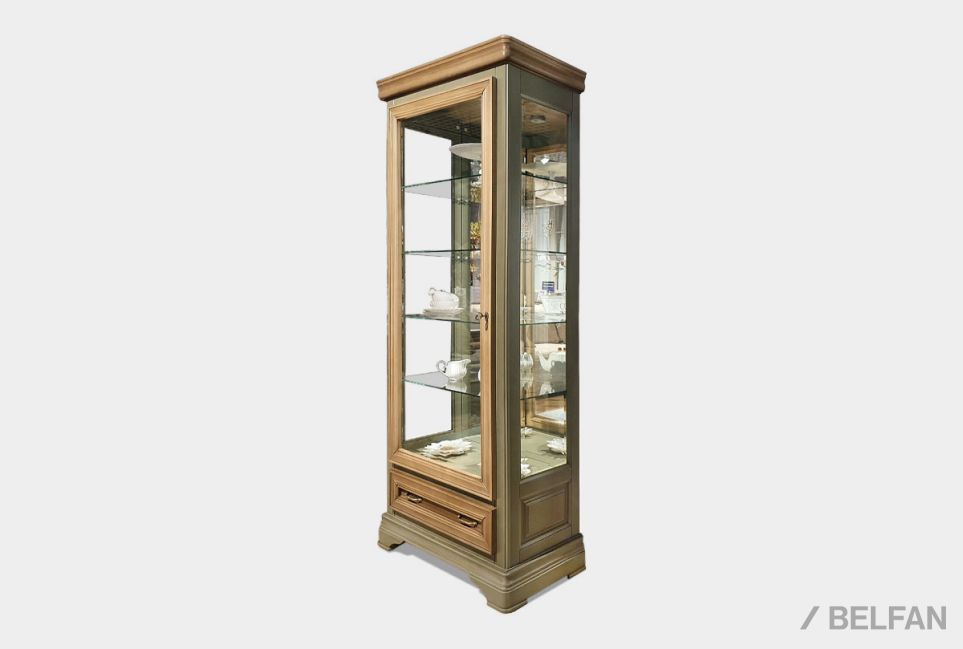 Шкаф с витриной 1-но дв. "Оливия" (левый) массив и шпон ольхи 2