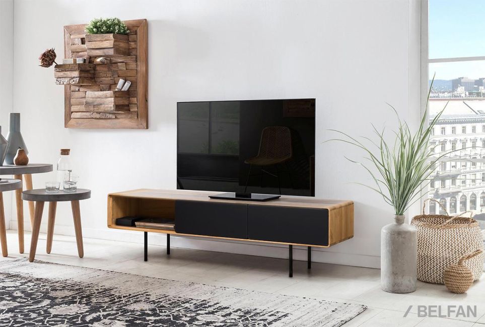 Тумба под ТВ низкая "Норман" 3 с нишей (левая) массив дуба, МДФ, металл 4