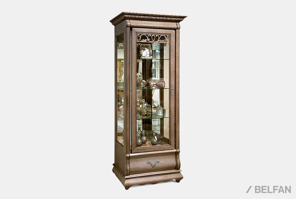 Шкаф с витриной 1-но дв. "Тэфи" (левый) массив и шпон дуба 1