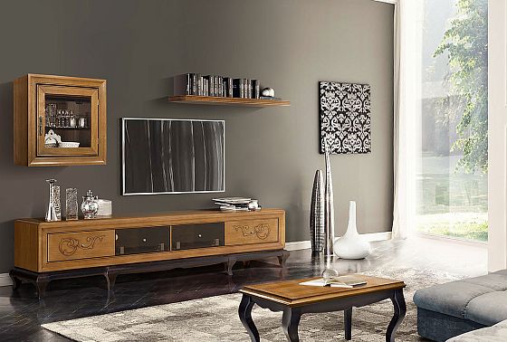 Тумба под ТВ 4-х секционная "Соната" (декор) массив и шпон дуба 8