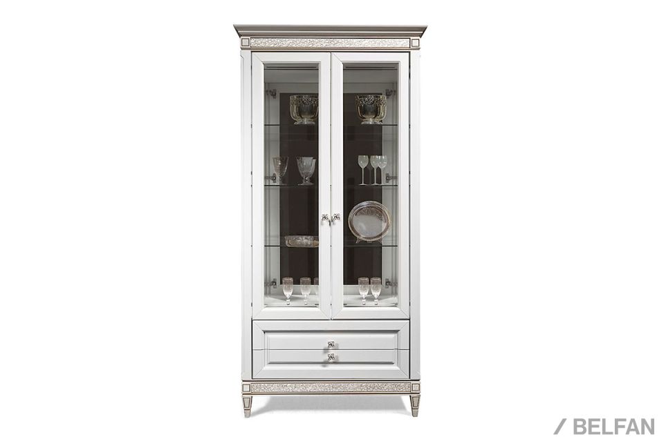 Шкаф с витриной 2-х дв. "Сиена" массив и шпон дуба, МДФ 1