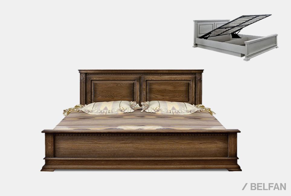 Кровать "Верди Люкс" (низкое изножье) с подъемным механизмом массив и шпон дуба 1