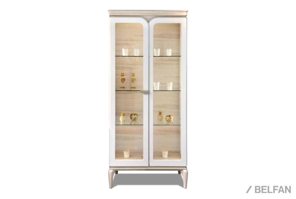 Шкаф с витриной 2-х дверный "Алекса" массив и шпон дуба, МДФ 1