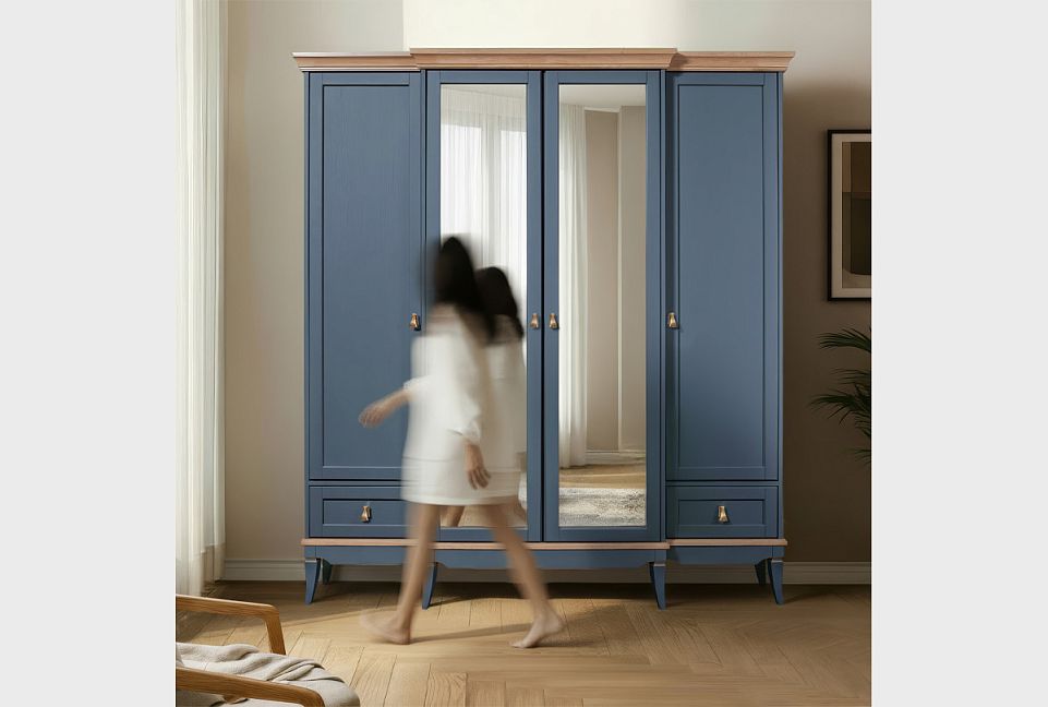 Шкаф для одежды 4-х дв. "Стюарт" (с зеркалом); марено, натуральный дуб