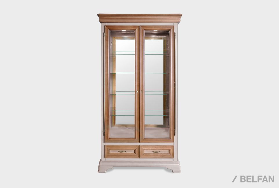 Шкаф с витриной 2-х дверный "Оливия" массив и шпон ольхи 2