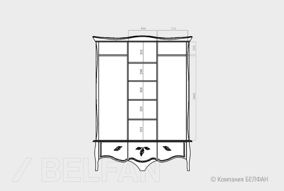 Шкаф для одежды 3-х дв. "Трио" (распашной) массив и шпон дуба 3