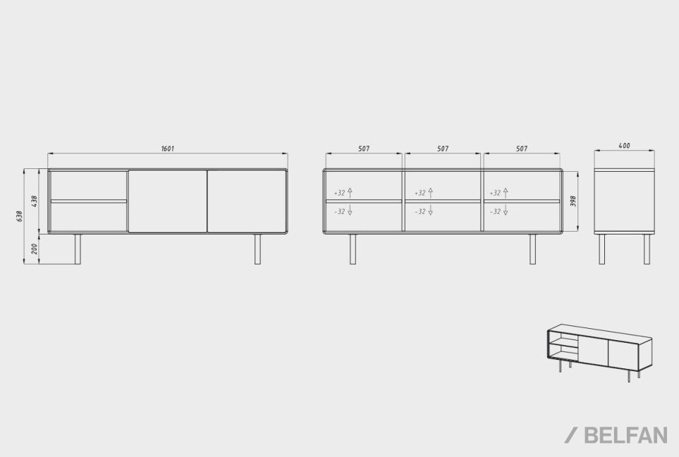 Тумба под ТВ высокая "Норман" 3 с нишей (левая) массив дуба, МДФ, металл 5