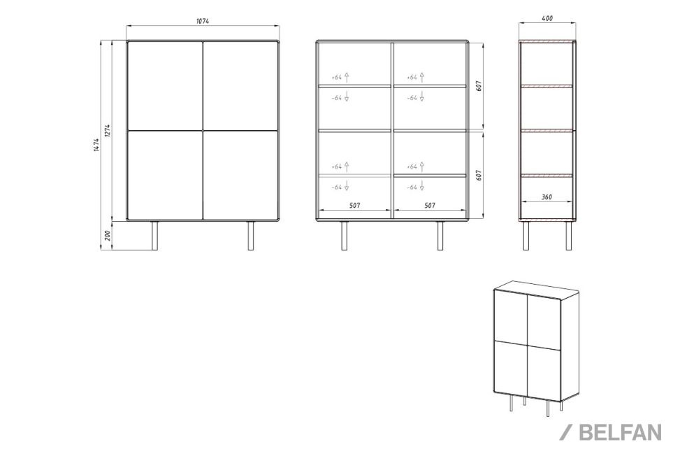Тумба высокая "Norman" 4 массив дуба, МДФ, металл 2