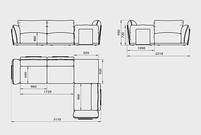 "Ferre" диван 3-х местный с пуфом; нераскл.; 1L+10+18+1R; правый; Nicoya Vitara+Ricci-05+Nicoya Darkgrey   (гр.2/МТХ+турция)