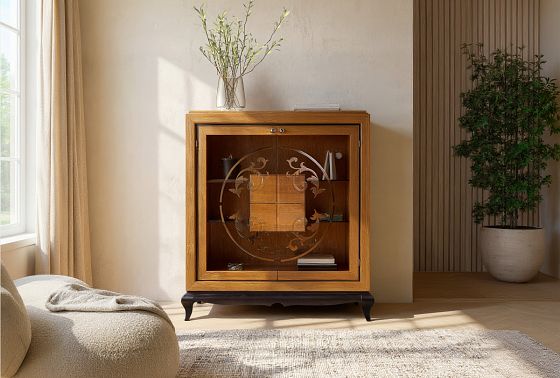 Тумба высокая "Соната" (стекло) массив и шпон дуба 9