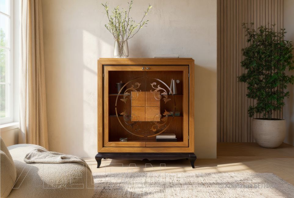 Тумба высокая "Соната" (стекло) массив и шпон дуба 8