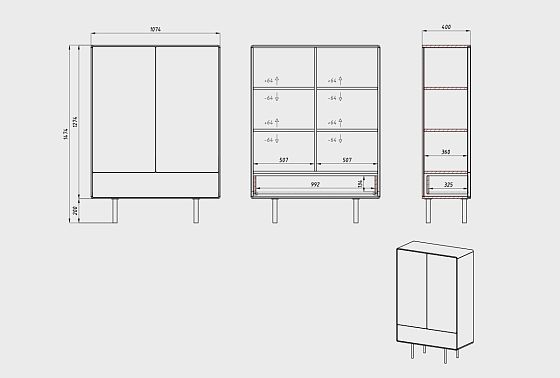 Тумба высокая "Норман" 2 массив дуба, МДФ, металл 3