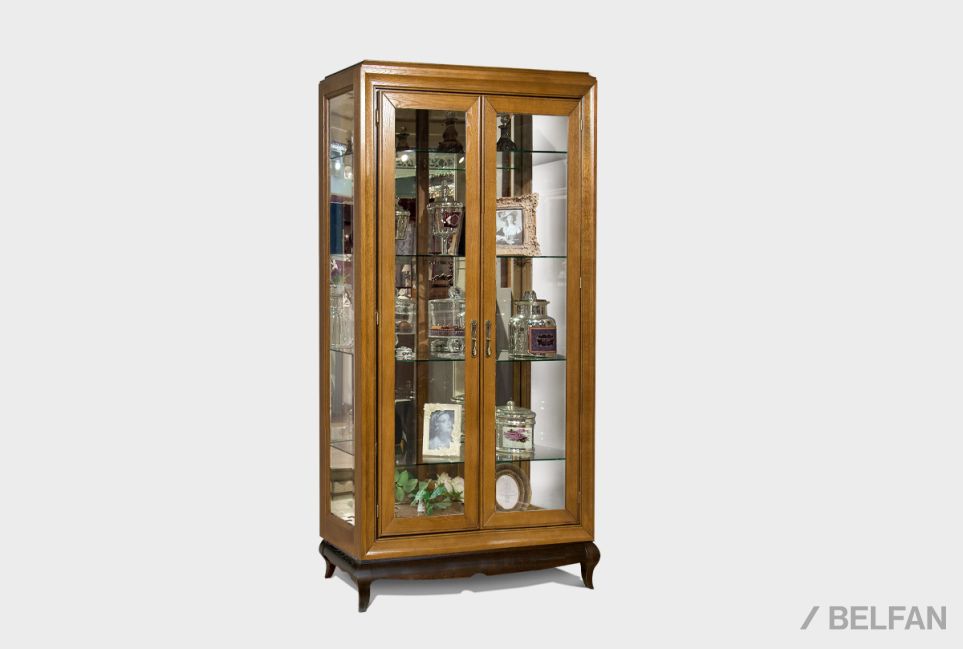 Шкаф с витриной 2-х дверный "Соната" (узкий) массив и шпон дуба 1