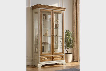 Шкаф с витриной 2-х дверный "Оливия"; *ММ-348-06; пудра