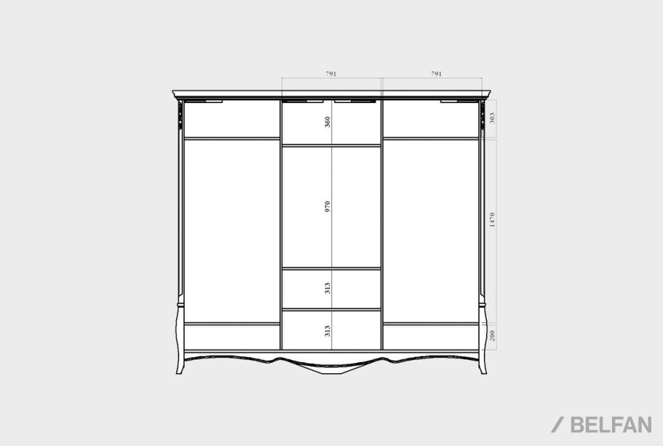 Шкаф-купе для одежды 3-х дв. "Трио" (с зеркалом) массив и шпон дуба 7