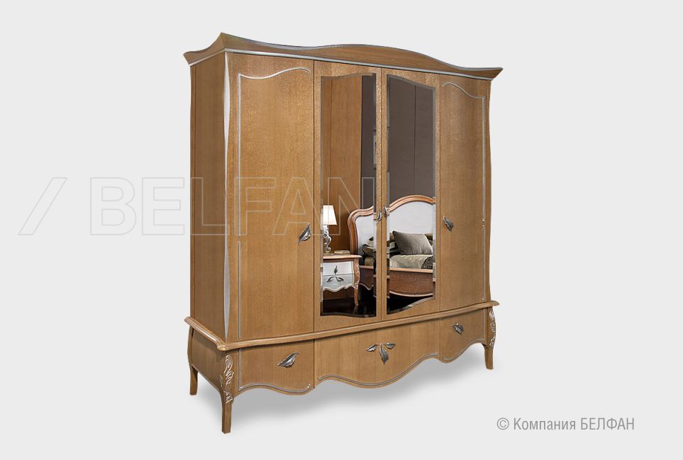 Шкаф для одежды 4-х дв. "Трио" (с зеркалом) массив и шпон дуба 1