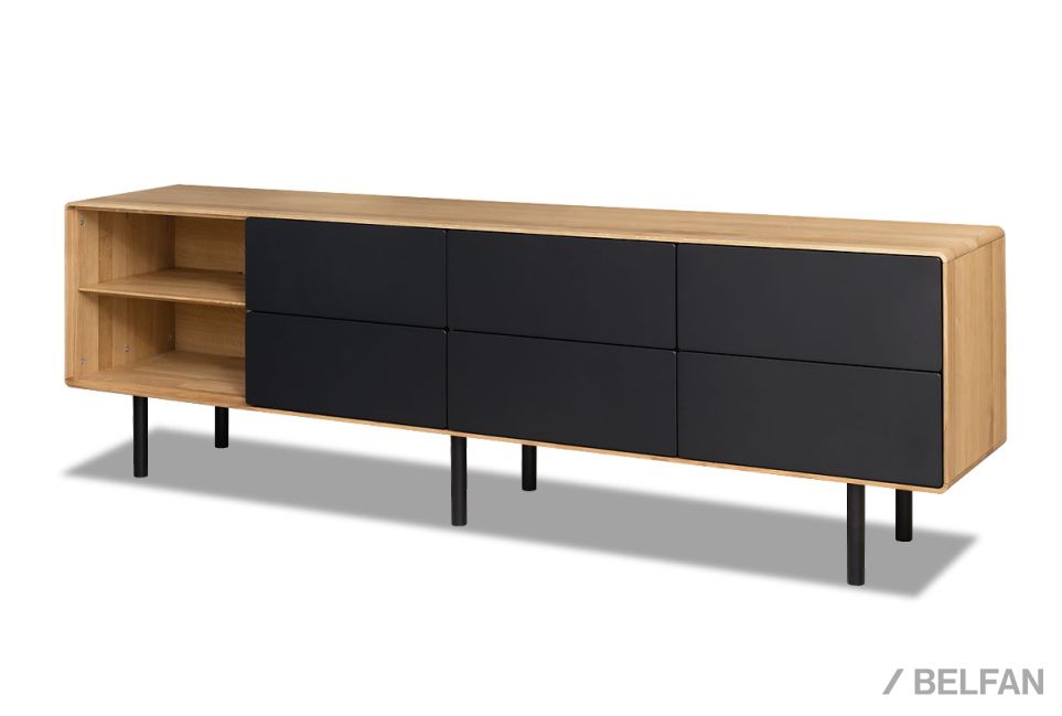 Тумба под ТВ высокая "Norman" 4 с нишей (левая) массив дуба, МДФ, металл 6