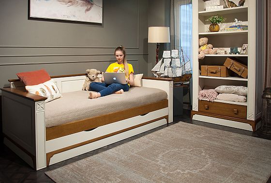 Кровать-диван под два матраса "Бриансон" массив и шпон дуба, МДФ 18