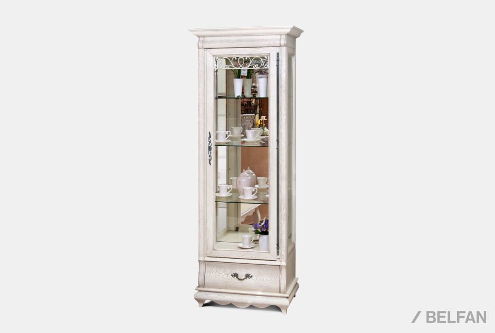 Шкаф с витриной 1-но дв. "Тэфи" высокий (правый) массив и шпон дуба 1