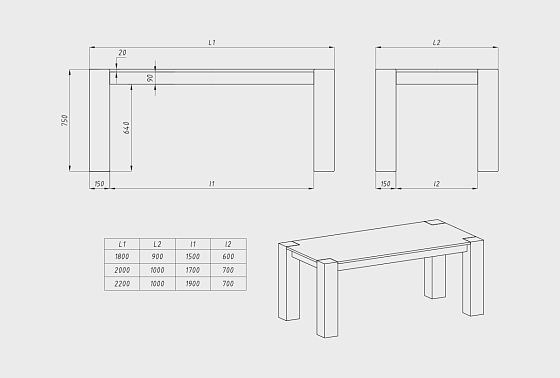 Стол обеденный "Берген" П-03 (сечение опор 150х150) массив дуба 3