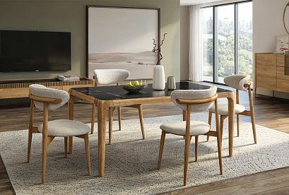 Стол обеденный "Бергамо"; стекло мрамор; 1614x864; дуб натуральный