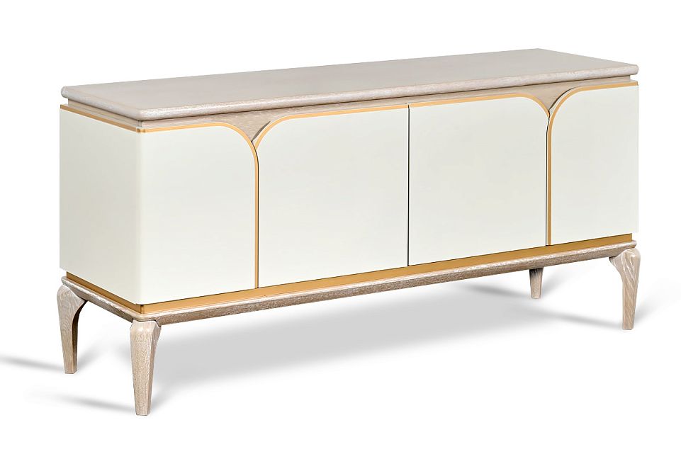 Тумба под ТВ "Алекса" (глухие двери); айвори+жемчужный дуб, серебряная патина