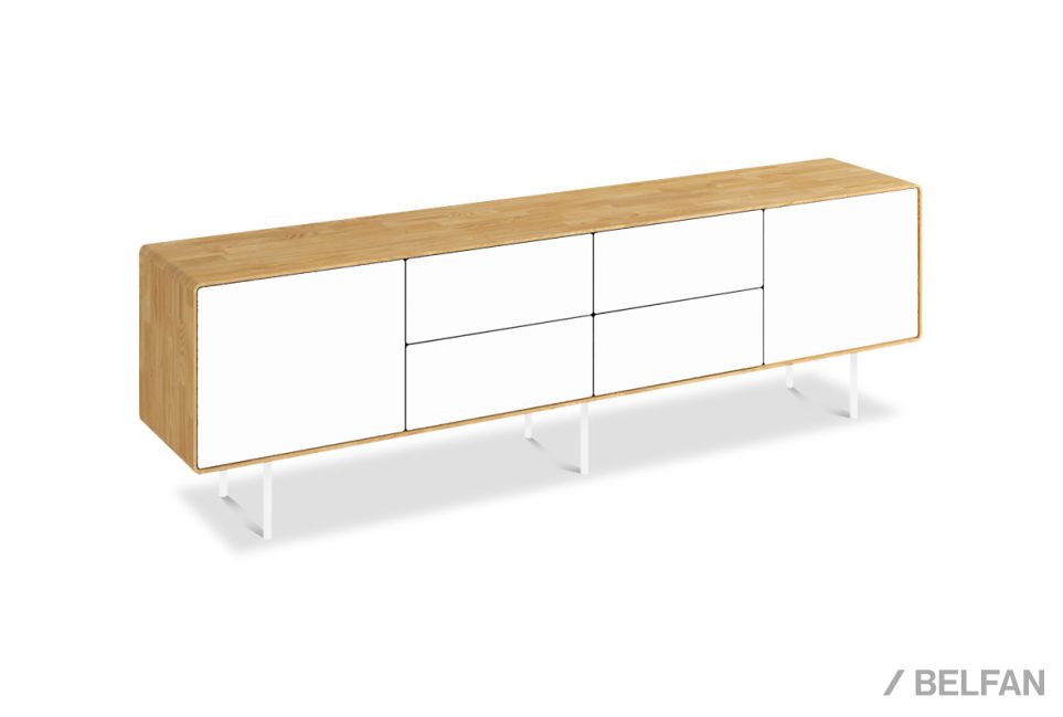 Тумба под ТВ высокая "Norman" 4 (с ящиками) массив дуба, МДФ, металл 1