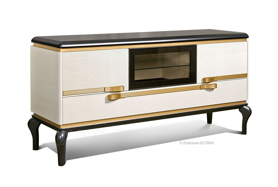 Тумба под ТВ "Мадлен"; альба+черная эмаль