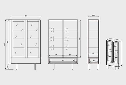 Витрина 2-х дверная "Норман"; 1 ящик; дуб натуральный, чёрный