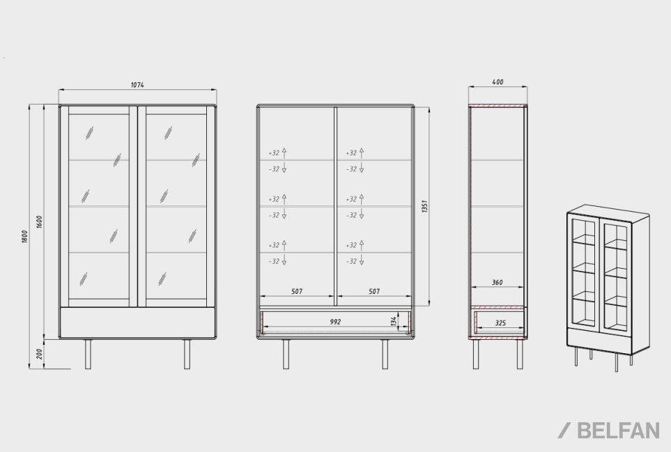 Витрина 2-х дверная "Норман" массив дуба, МДФ, металл 7