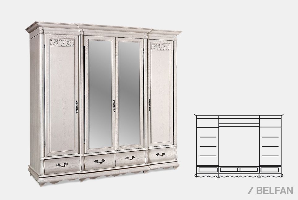 Шкаф для одежды "Тэфи" 4-х дв. с зеркалом массив и шпон дуба 8