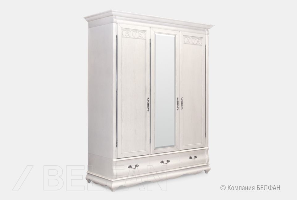 Шкаф для одежды "Тэфи" 3-х дв. с зеркалом массив и шпон дуба 1