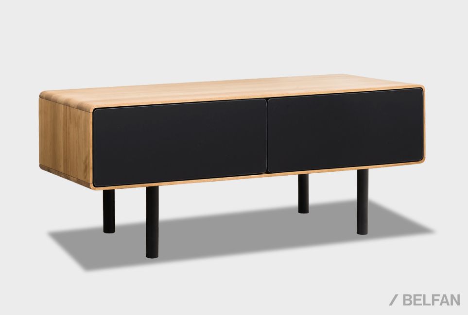 Тумба под ТВ низкая "Норман" 2 массив дуба, МДФ, металл 1