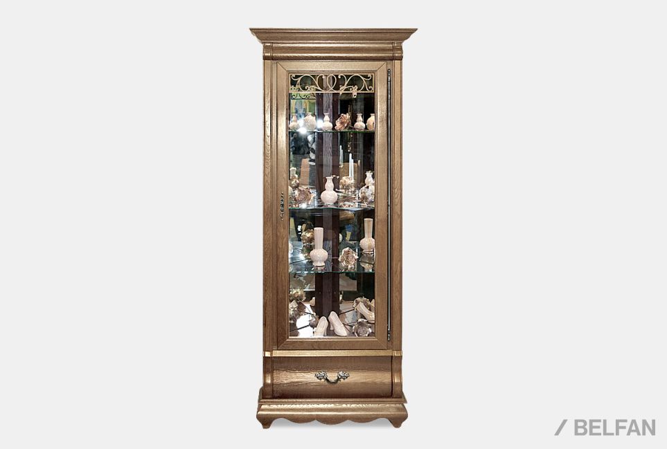 Шкаф с витриной угловой "Тэфи" массив и шпон дуба 1