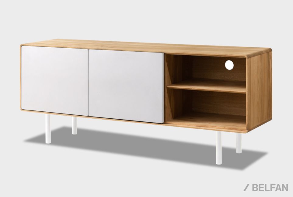 Тумба под ТВ высокая "Норман" 3 с нишей (правая) массив дуба, МДФ, металл 1