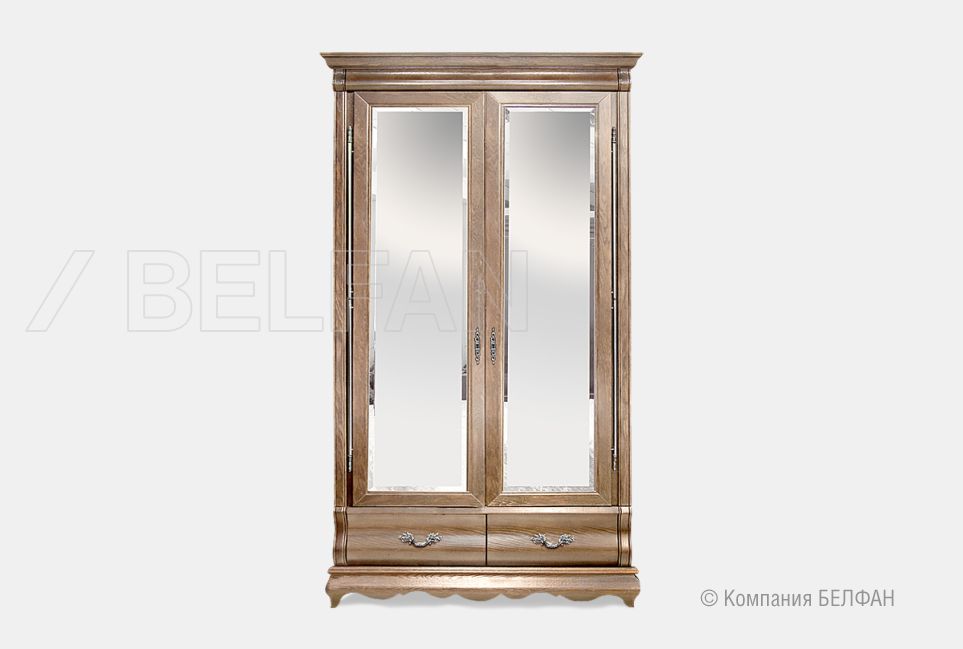 Шкаф для одежды "Оскар" 2-х дв. с зеркалом массив и шпон дуба 1