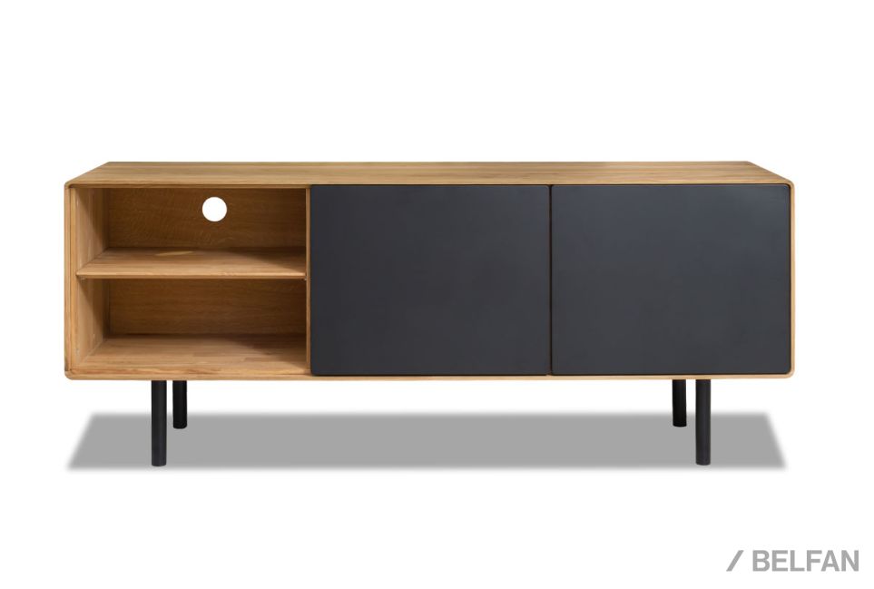 Тумба под ТВ высокая "Norman" 3 с нишей (левая) массив дуба, МДФ, металл 7