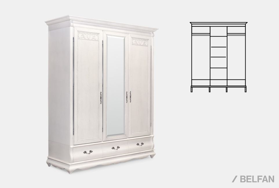 Шкаф для одежды "Тэфи" 3-х дв. с зеркалом массив и шпон дуба 2