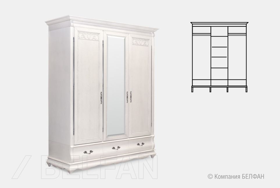 Шкаф для одежды "Тэфи" 3-х дв. с зеркалом массив и шпон дуба 2