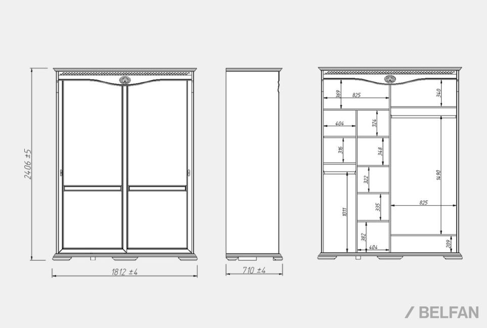 Шкаф-купе для одежды "Лика" 2-х дв. узкий массив и шпон дуба 3