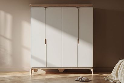 Шкаф для одежды 4-х дверный "Алекса"; *ММ-376-01/04Б; айвори+жемчужный дуб, золотая патина