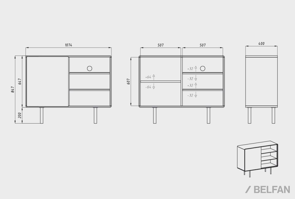Тумба "Норман" 2 с нишей (правая) массив дуба, МДФ, металл 3