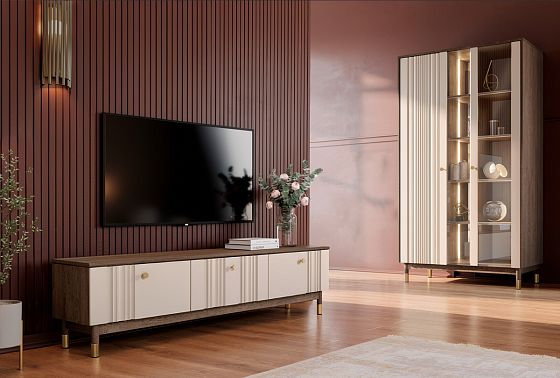 Витрина 2-х дверная "Меридиан" с нишей (комбинированная) массив дуба, МДФ 3