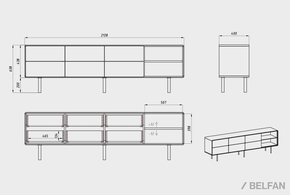 Тумба под ТВ высокая "Норман" 4 с нишей (правая) массив дуба, МДФ, металл 2